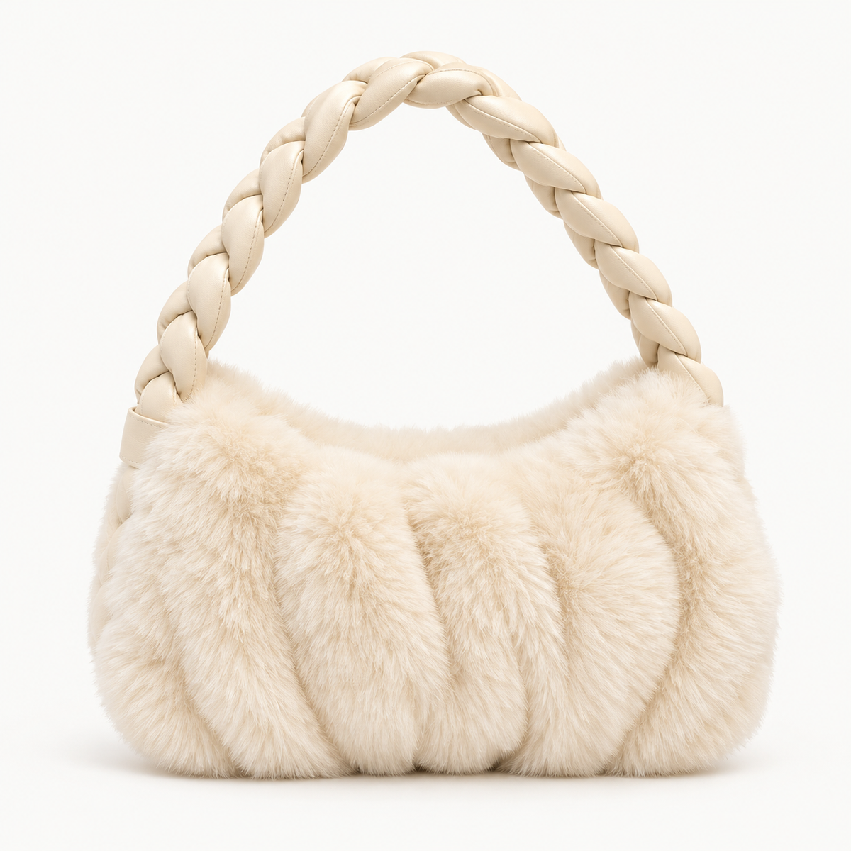 Luxury Furry Shoulder Bag Solid Color Soft Handbag Zipper Fluffy Tote Bag