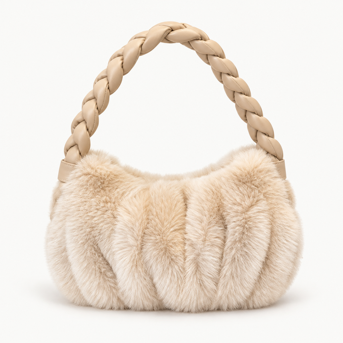 Luxury Furry Shoulder Bag Solid Color Soft Handbag Zipper Fluffy Tote Bag