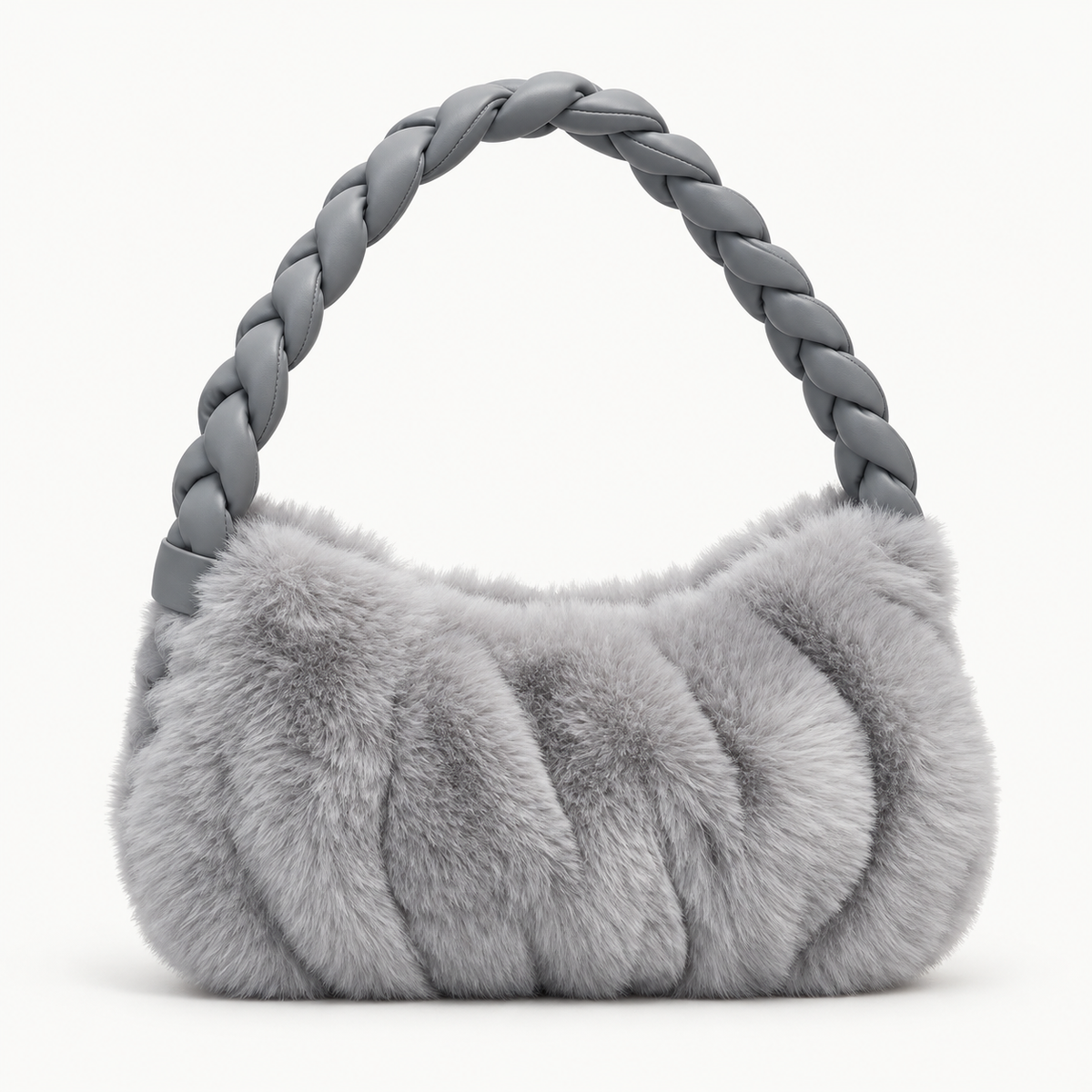 Luxury Furry Shoulder Bag Solid Color Soft Handbag Zipper Fluffy Tote Bag
