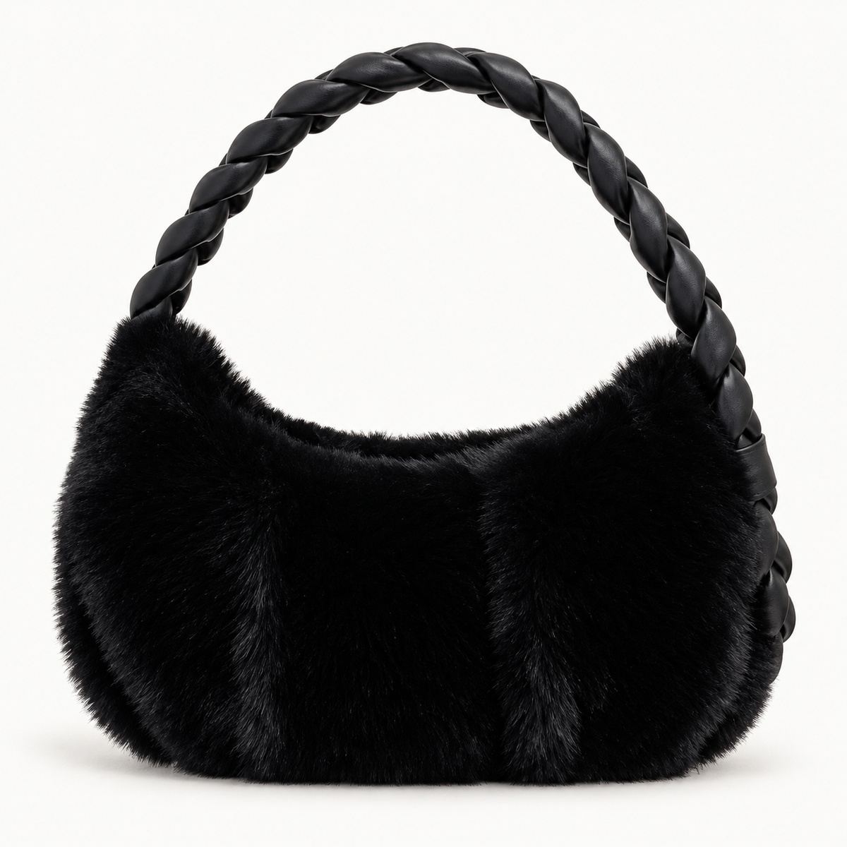 Luxury Furry Shoulder Bag Solid Color Soft Handbag Zipper Fluffy Tote Bag