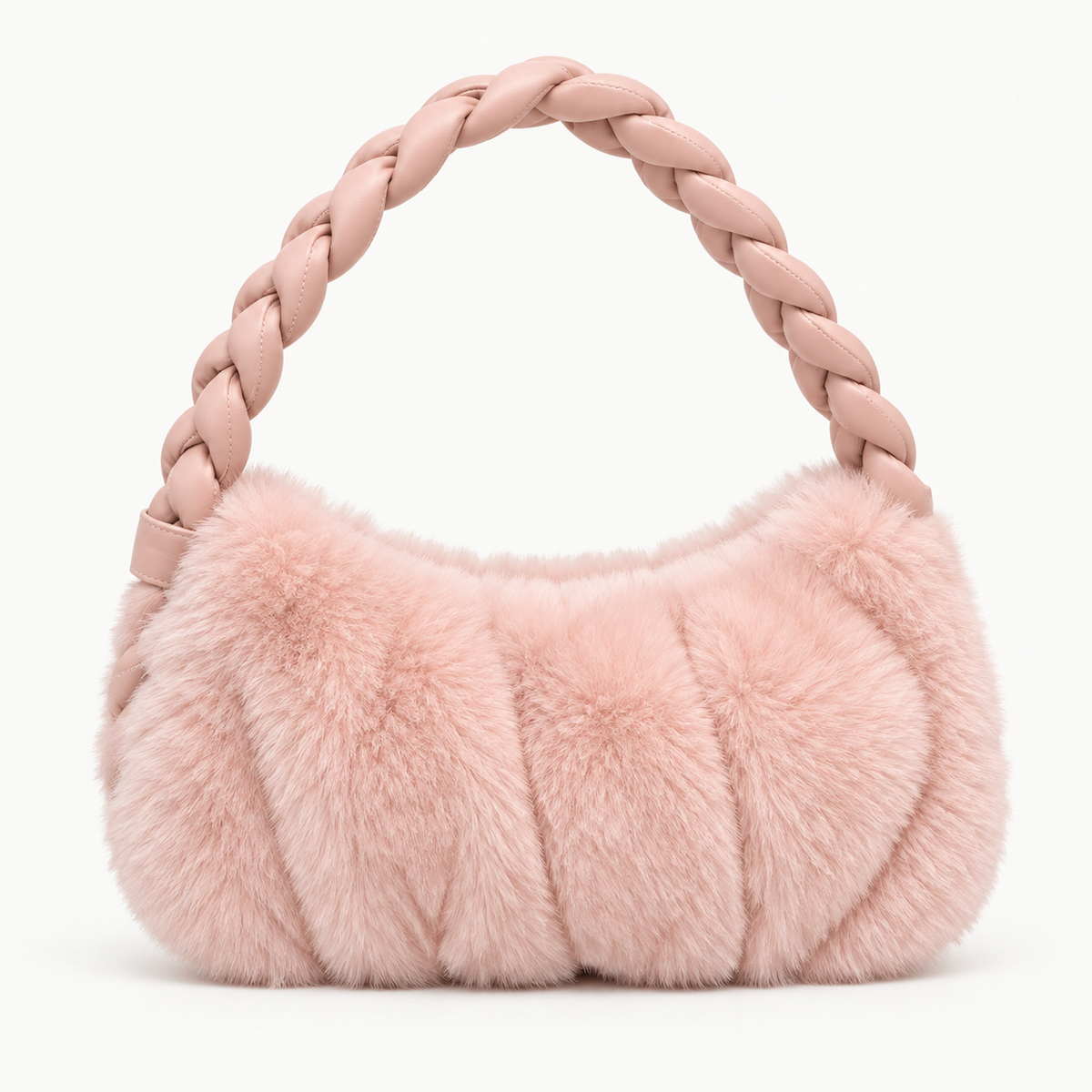 Luxury Furry Shoulder Bag Solid Color Soft Handbag Zipper Fluffy Tote Bag