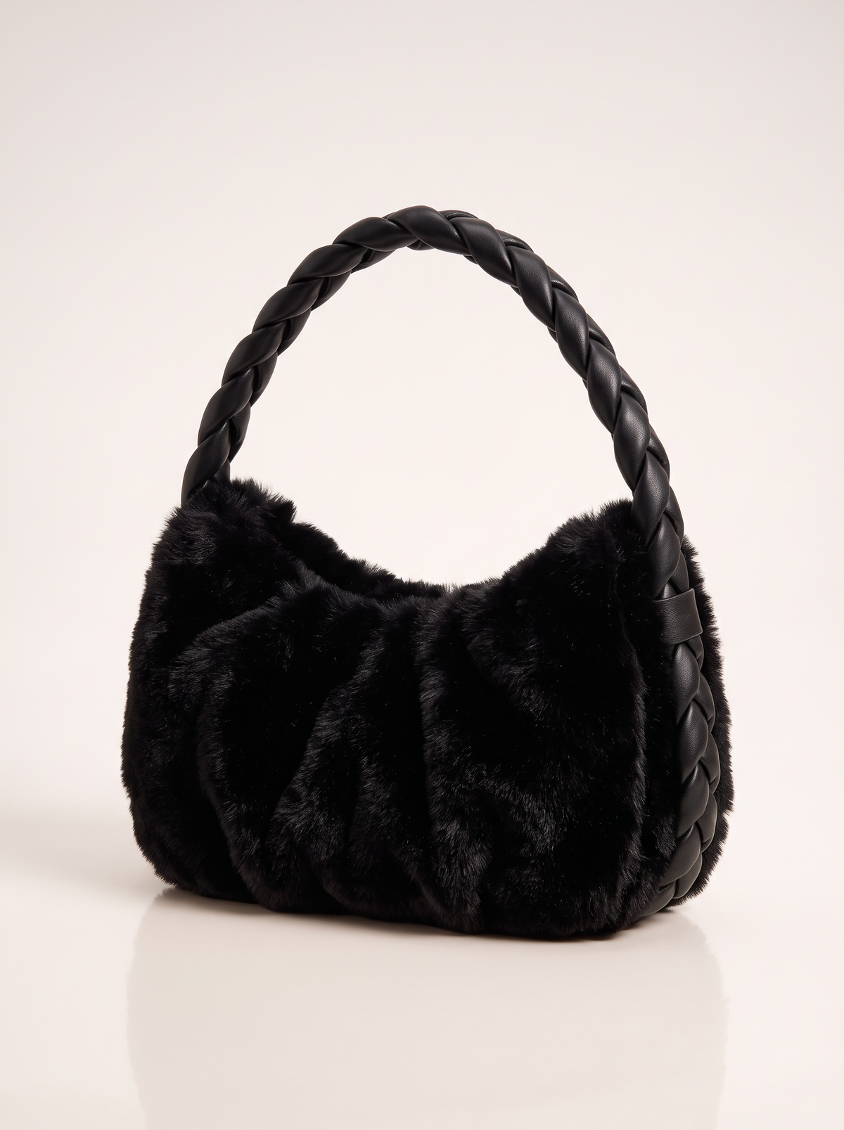 Luxury Furry Shoulder Bag Solid Color Soft Handbag Zipper Fluffy Tote Bag