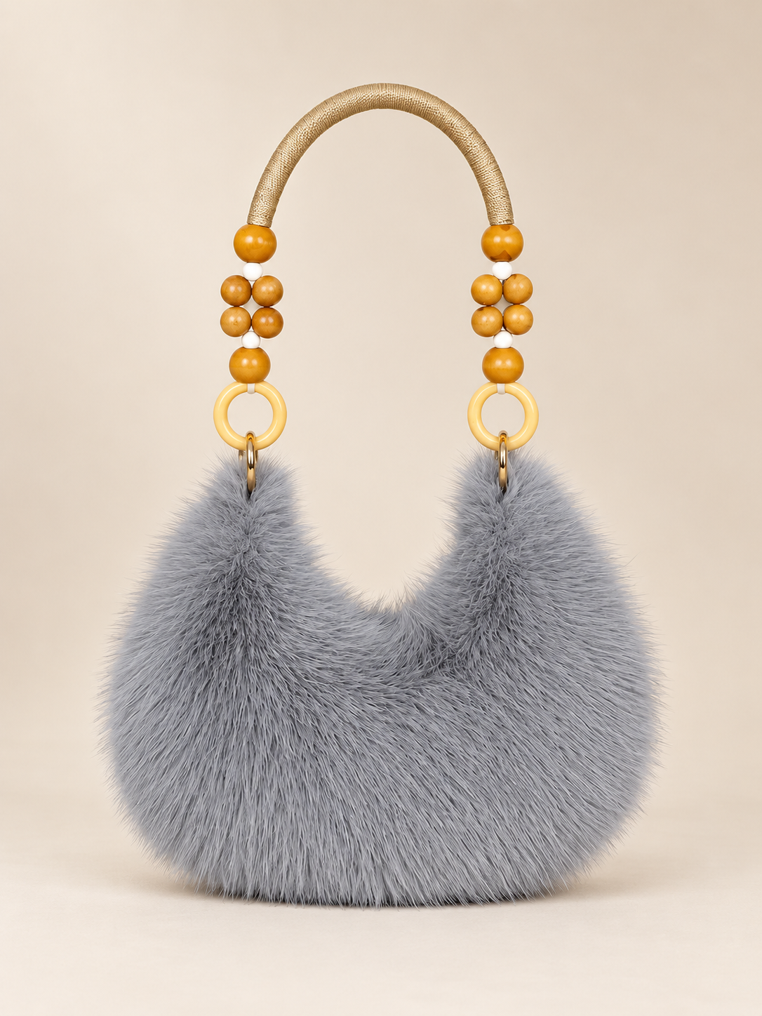 Women's Faux Handbag, Plush Faux Tote Purse with Bead Accented Strap, Zipper Closure Elegant Handbags Shoulder Bags for Everyday