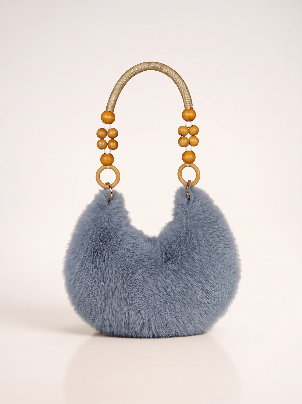 Women's Faux Handbag, Plush Faux Tote Purse with Bead Accented Strap, Zipper Closure Elegant Handbags Shoulder Bags for Everyday