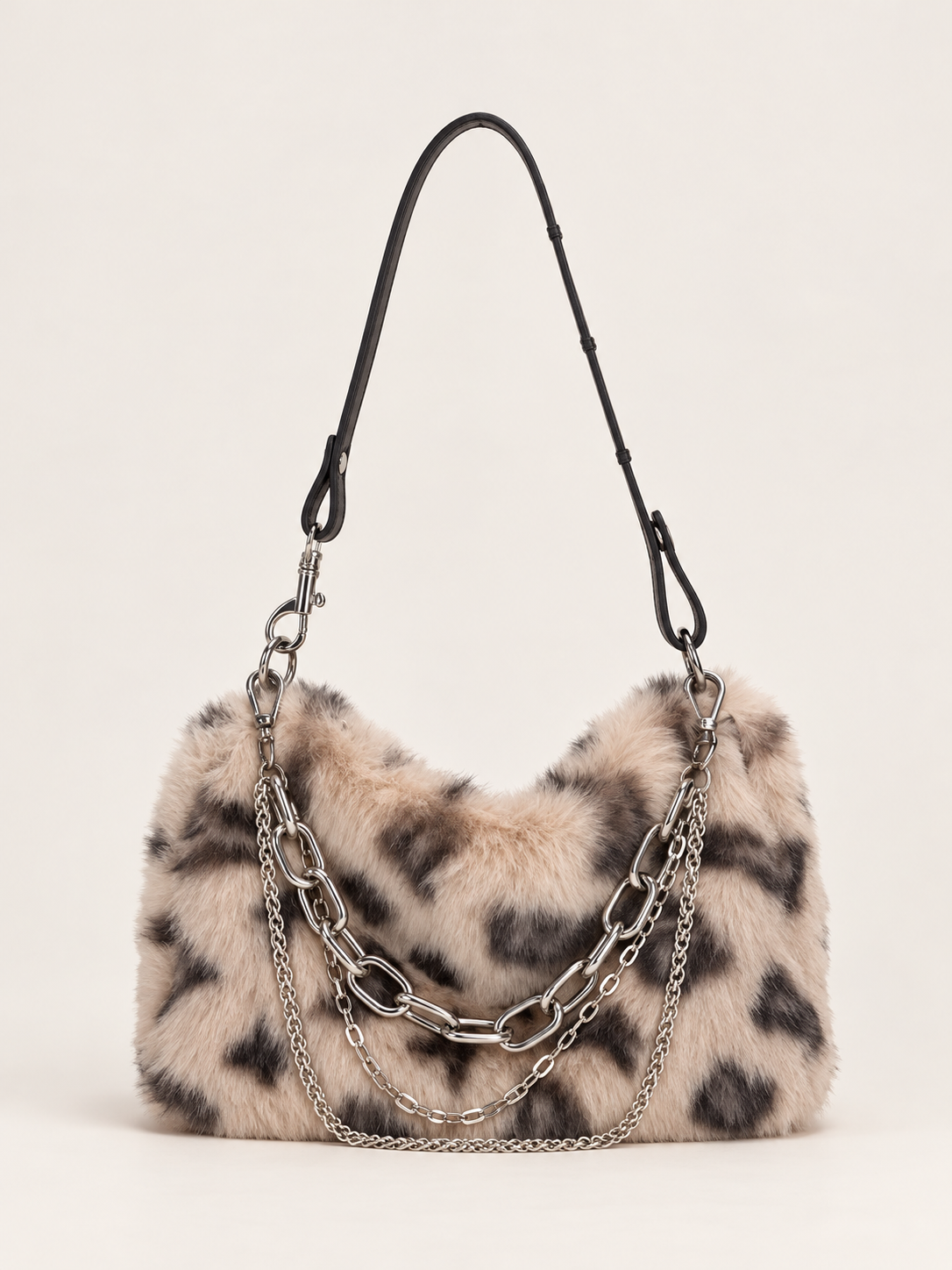 New Faux Fur Leopard Shoulder Bag Women's Autumn Winter Chain Handbags Ladies Leopard Print Clutch Purses Fluffy Top Handle Bags