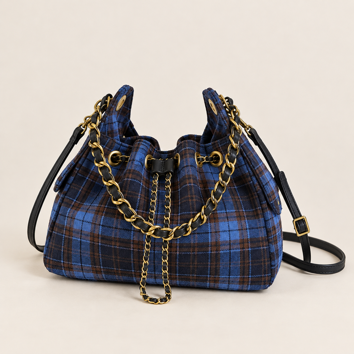 Fashionable Plaid Pattern Handbag Ladies Metal Chains Shoulder Bag New Design Multi Pocket High Quality Women's Crossbody Bags