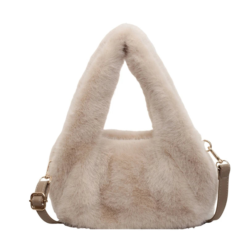 Winter Faux Fur Mini Handbag for Women Fluffy Plush Triangle Top‑Handle Bag Removable Crossbody Strap Y2K Fashion Party Purse