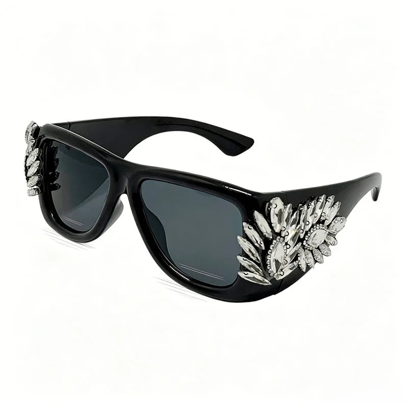 New Luxury Crystal Rhinestone Eyewear Women Elegant Oversized Frame Bling Diamond Decorative For Party Festival Trendy Accessory