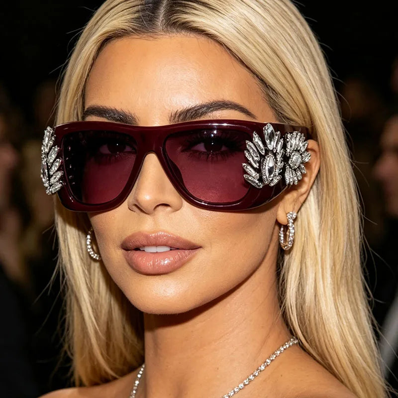 New Luxury Crystal Rhinestone Eyewear Women Elegant Oversized Frame Bling Diamond Decorative For Party Festival Trendy Accessory