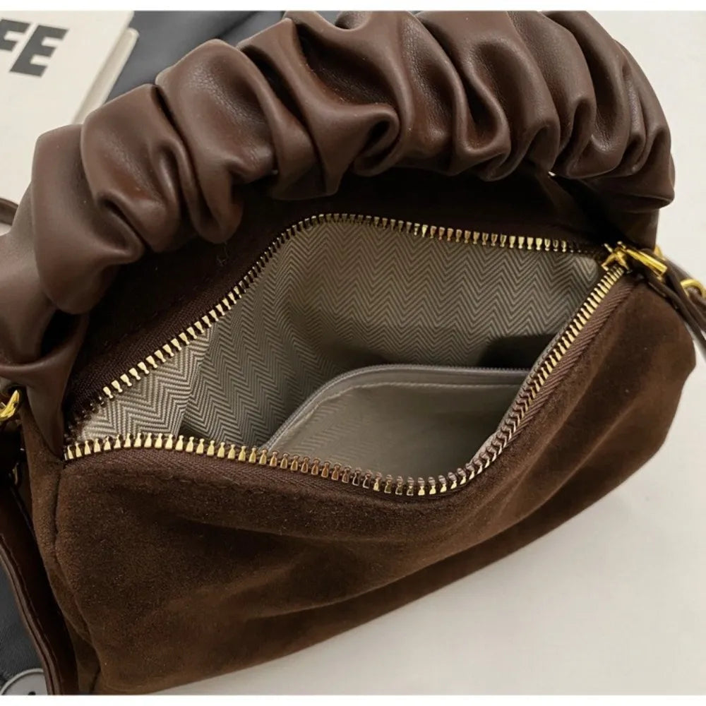Simple Solid Color Shoulder Bag PU Leather Adjustable Straps Pillow Bag Matte Suede Crossbody Bag Autumn Winter