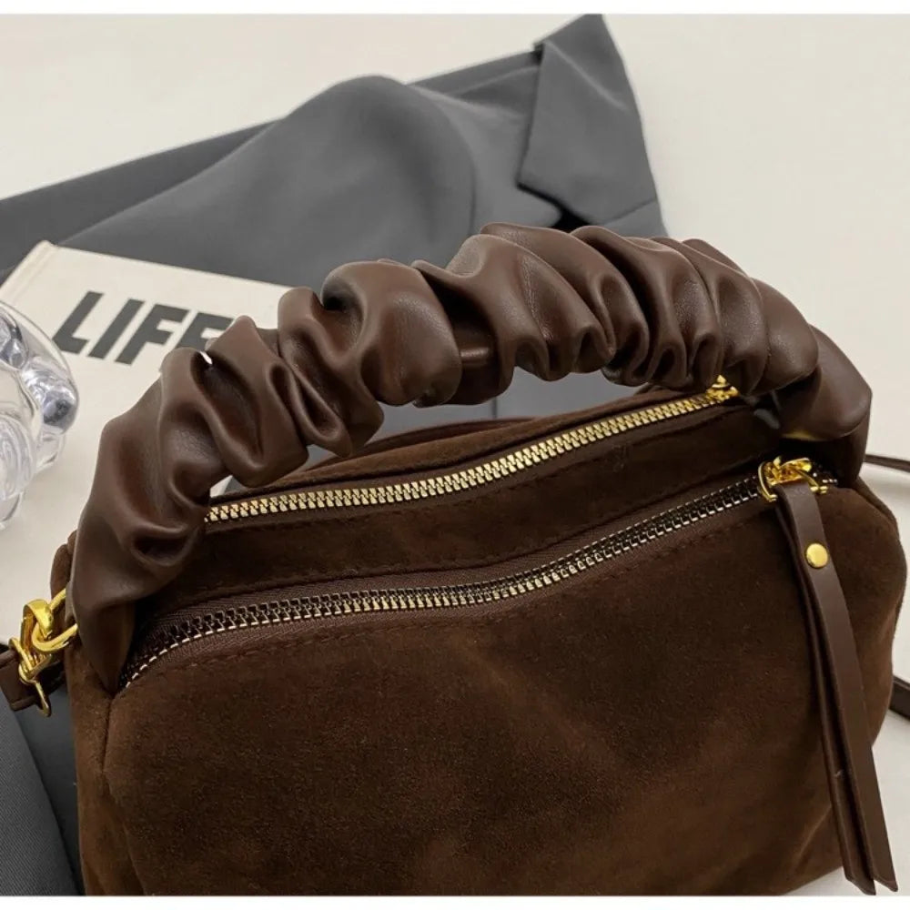 Simple Solid Color Shoulder Bag PU Leather Adjustable Straps Pillow Bag Matte Suede Crossbody Bag Autumn Winter