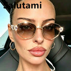 New Style Personalized Diamond Shiny Sunglasses for Women Elegant Luxury Sun Glasses Ladies Metal Frame Crystal Shades Outdoor