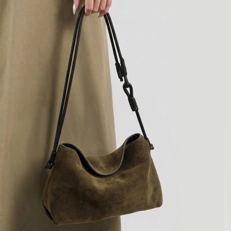 Genuine Suede Bag Women Handbags Large Capacity Tote Messenger Shoulder Bags Female Luxury Designer Cowhide Commuting Hobo Bag