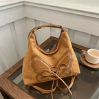 Faux Suede Tote Bag, Bow Tie Backpack, Chic Retro Single Handbag Women Shoulder Messenger Bag, Matte PU Leather Cross Body Bags