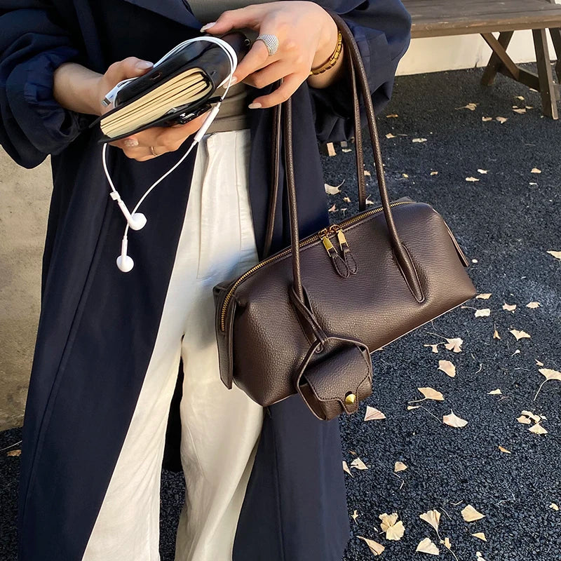 LEFTSIDE Vintage PU Leather Underarm Bag 2026 New Trend Shoulder Bags Women Casual Simple Solid Color Handbags and Purses