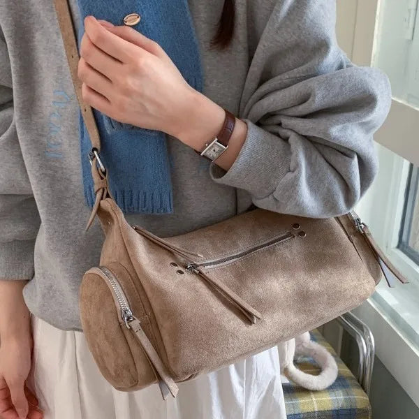 Suede Leather Women Underarm Shoulder Bags Multi-pocket Designer Handbags Motorcycle Style Ladies Messenger Bags Commute Bolsos