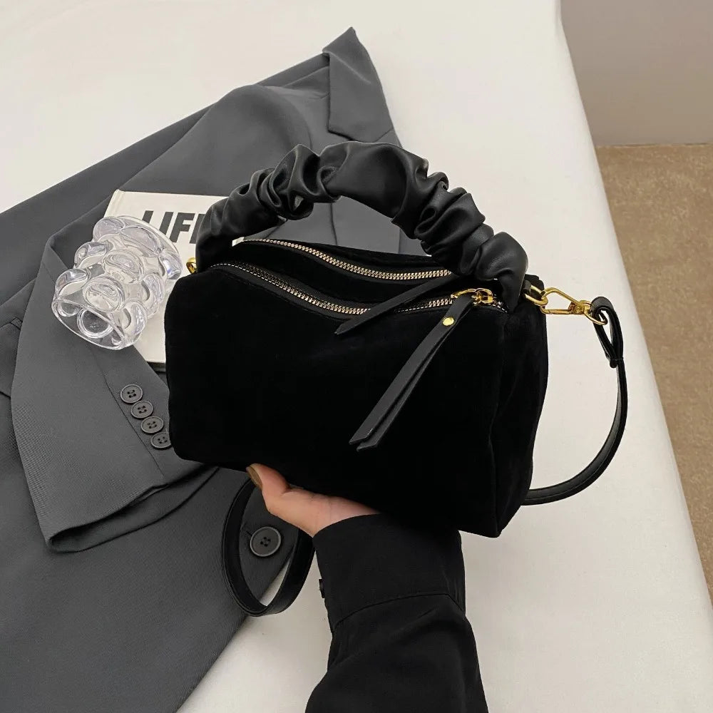 Simple Solid Color Shoulder Bag PU Leather Adjustable Straps Pillow Bag Matte Suede Crossbody Bag Autumn Winter