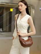 Aidrani Handmade Grain Cowhide Crescent Underarm Bag, Adjustable Strap Hobo Shoulder Purse, Soft Leather Casual Daily Ladies Bag