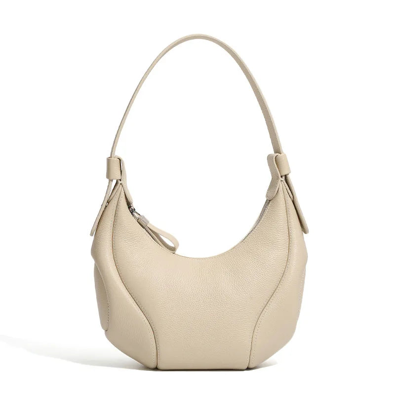 Aidrani Handmade Grain Cowhide Crescent Underarm Bag, Adjustable Strap Hobo Shoulder Purse, Soft Leather Casual Daily Ladies Bag