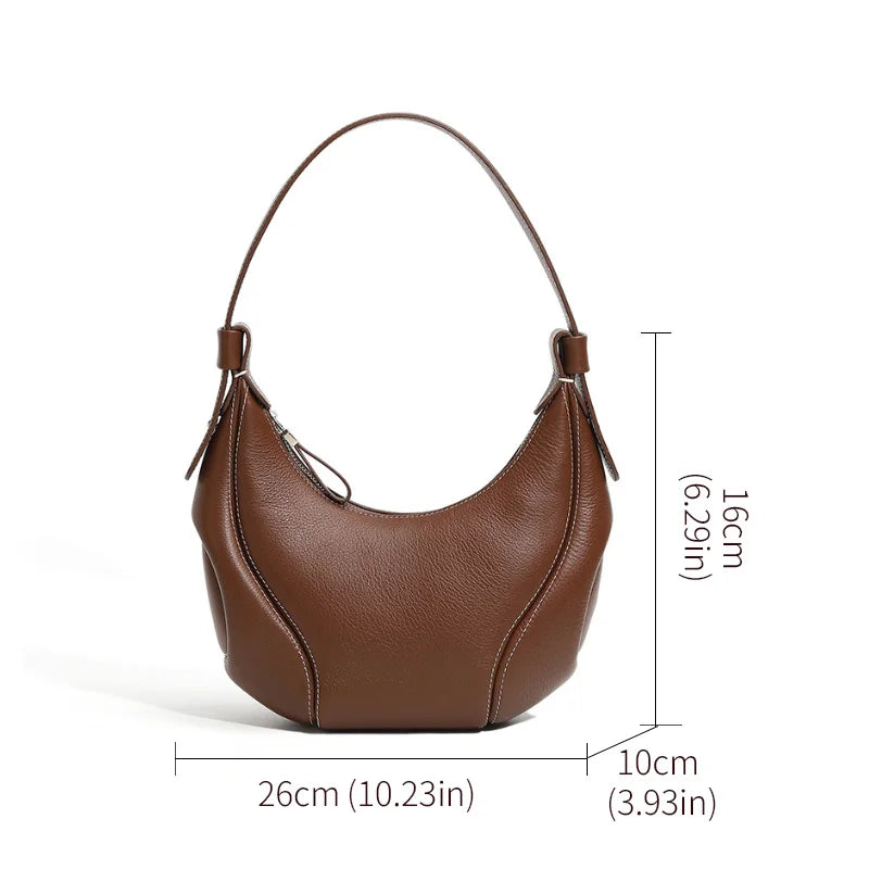 Aidrani Handmade Grain Cowhide Crescent Underarm Bag, Adjustable Strap Hobo Shoulder Purse, Soft Leather Casual Daily Ladies Bag