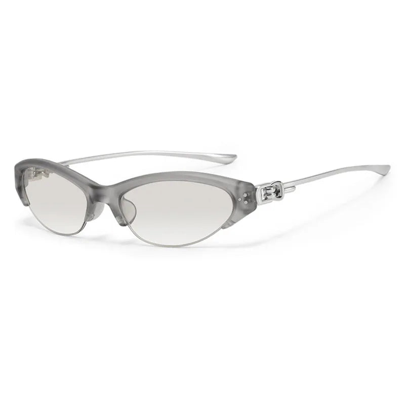 SHAUNA Stainless Steel Temple Retro Rivets TR90 Half Frame Cat Eye Sunglasses UV400