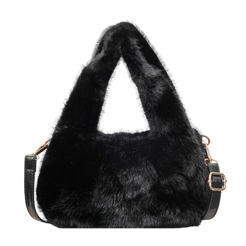 Winter Faux Fur Mini Handbag for Women Fluffy Plush Triangle Top‑Handle Bag Removable Crossbody Strap Y2K Fashion Party Purse