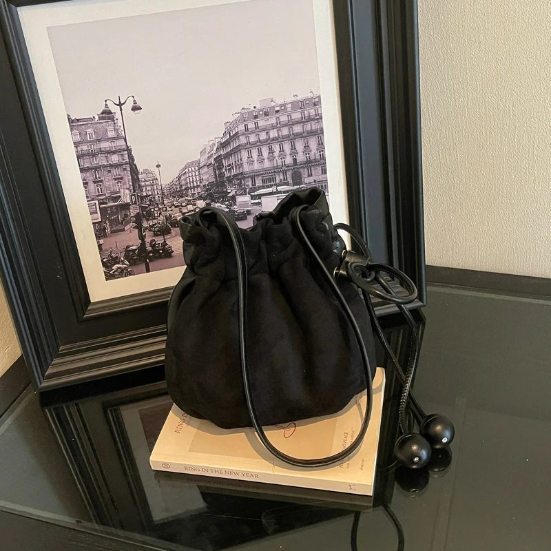 LEFTSIDE Retro Mini PU Leather Drawstring Bucket Bag 2026 New Trend Women Casual Crossbody Shoulder Bags Fashion Handbag