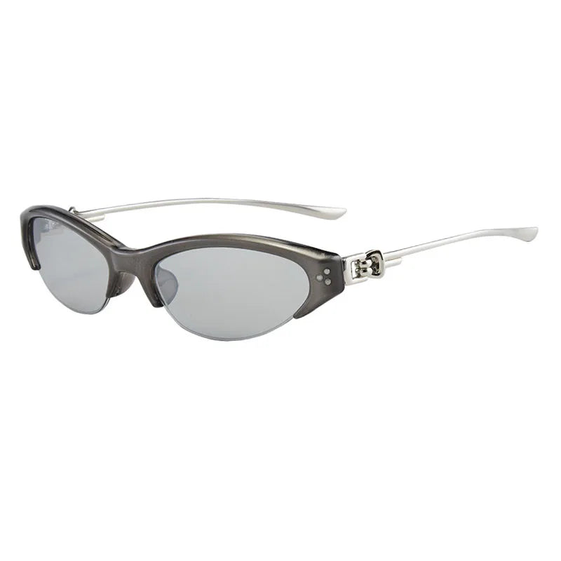 SHAUNA Stainless Steel Temple Retro Rivets TR90 Half Frame Cat Eye Sunglasses UV400