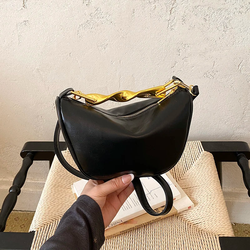 Elegant Burgundy Handbags For Lady Twisted Gold Metal Handle Soft Leather Shoulder Cross Body Hobo Purse For Daily Wedding Party