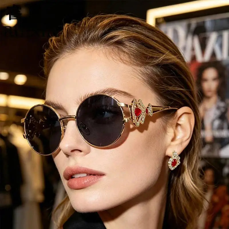 2026 Retro Oval Metal Frame Sunglasses for Women Luxury Crystal Decor UV400 Shades Fashion Elegant Sunglasses for Daily & Party