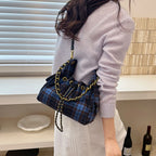 Fashionable Plaid Pattern Handbag Ladies Metal Chains Shoulder Bag New Design Multi Pocket High Quality Women's Crossbody Bags