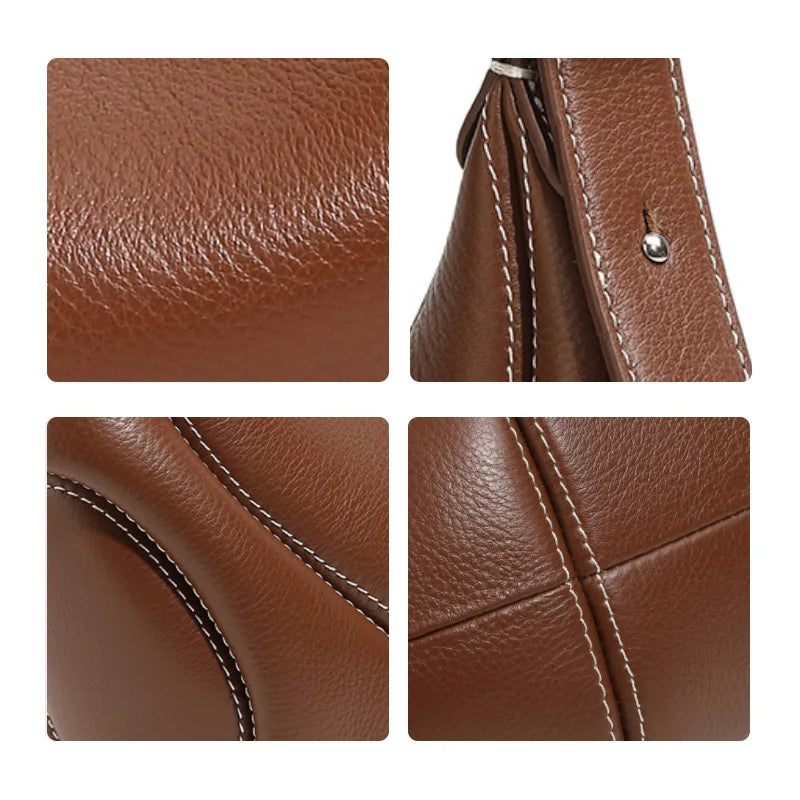 Aidrani Handmade Grain Cowhide Crescent Underarm Bag, Adjustable Strap Hobo Shoulder Purse, Soft Leather Casual Daily Ladies Bag