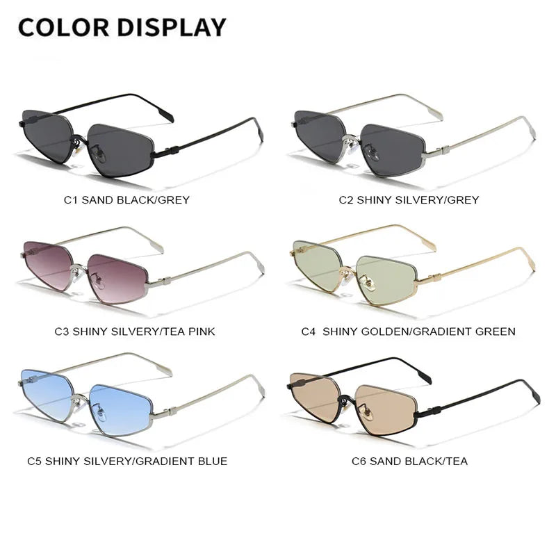 SHAUNA Fashion Stainless Steel Half Frames Women Cat Eye Sunglasses Ins Popular Men Gradient Shades UV400