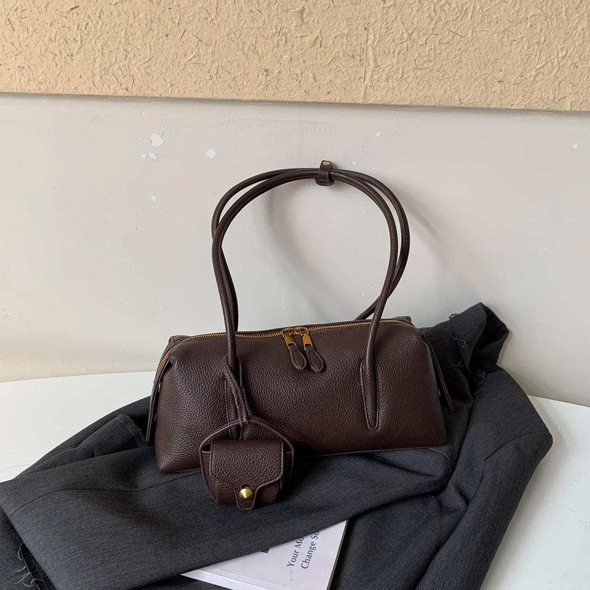 LEFTSIDE Vintage PU Leather Underarm Bag 2026 New Trend Shoulder Bags Women Casual Simple Solid Color Handbags and Purses