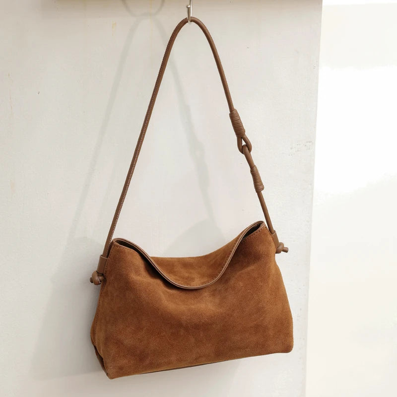 Genuine Suede Bag Women Handbags Large Capacity Tote Messenger Shoulder Bags Female Luxury Designer Cowhide Commuting Hobo Bag