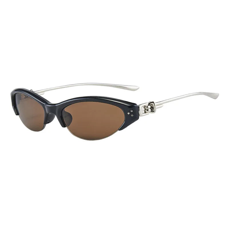 SHAUNA Stainless Steel Temple Retro Rivets TR90 Half Frame Cat Eye Sunglasses UV400