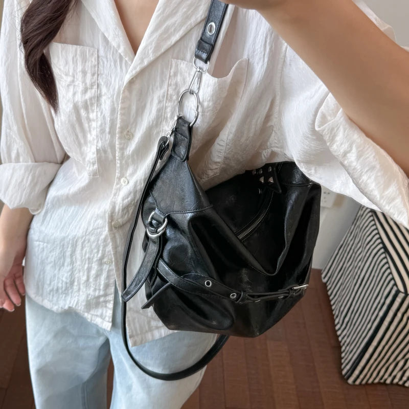 Y2K Vintage PU Leather Shoulder Bag Ladies Hobo Crossbody Bags 2026 New Trend Fashion Retro Solid Color Handbags and Purses