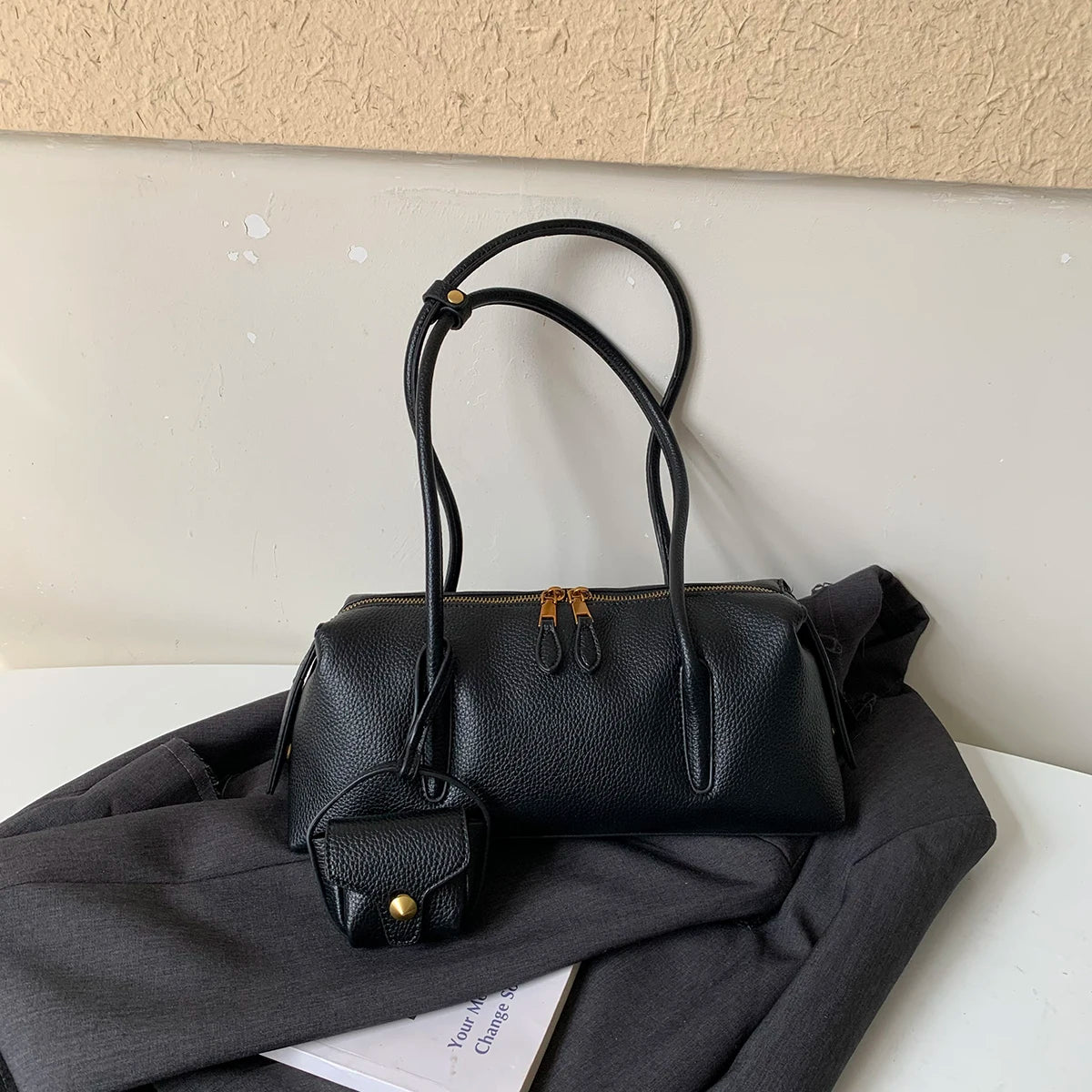 LEFTSIDE Vintage PU Leather Underarm Bag 2026 New Trend Shoulder Bags Women Casual Simple Solid Color Handbags and Purses