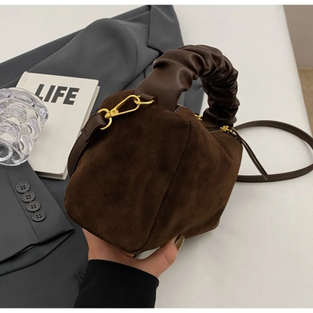 Simple Solid Color Shoulder Bag PU Leather Adjustable Straps Pillow Bag Matte Suede Crossbody Bag Autumn Winter