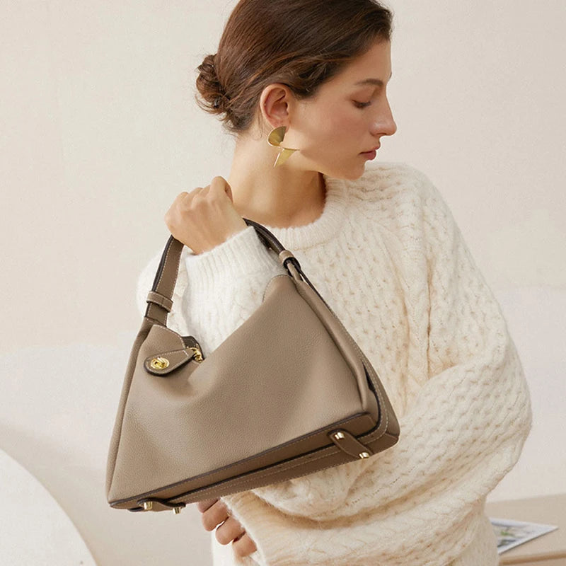Genuine Leather Women's Shoulder Bag 2024 New Luxury Creative Design Zipper Lock Female Handbag Cowhide Fashion Crossbody Bags