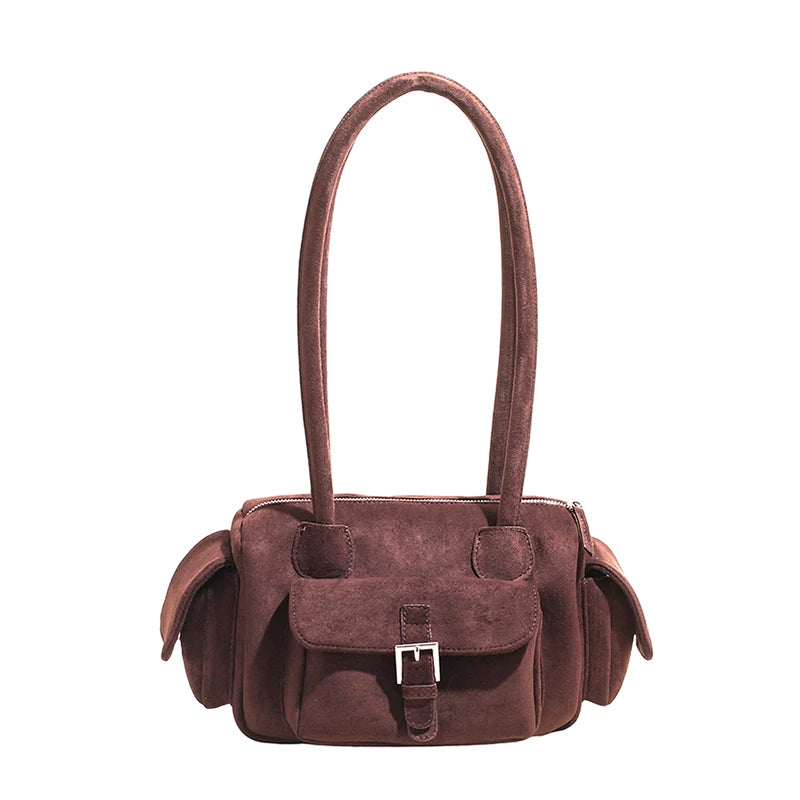 LEFTSIDE Vintage Faux‑Suede Boston Shoulder Bag 2026 Winter New Trend Design Women Casual Underarm Bags Lady Simple Handbag