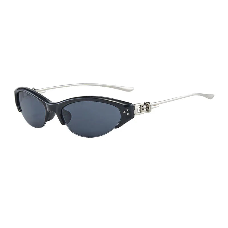 SHAUNA Stainless Steel Temple Retro Rivets TR90 Half Frame Cat Eye Sunglasses UV400