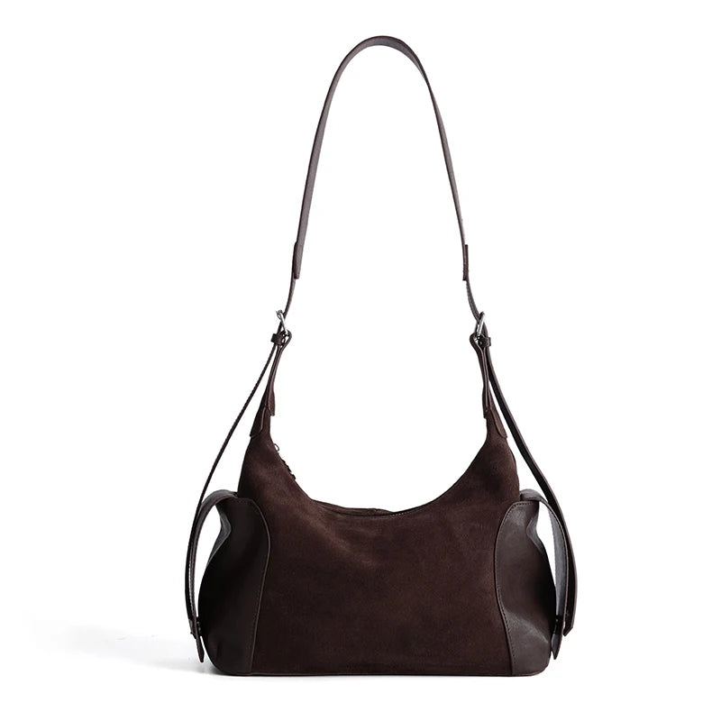 Genuine Suede Women's Shoulder Bag 2026 Luxury Brand Underarm Bags Female Versatile Real Cow Leather Portable Crossbody Handbags
