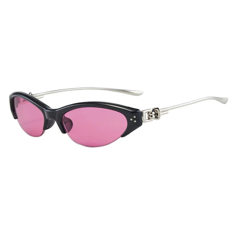 SHAUNA Stainless Steel Temple Retro Rivets TR90 Half Frame Cat Eye Sunglasses UV400