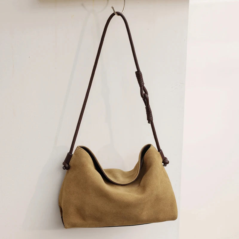 Genuine Suede Bag Women Handbags Large Capacity Tote Messenger Shoulder Bags Female Luxury Designer Cowhide Commuting Hobo Bag