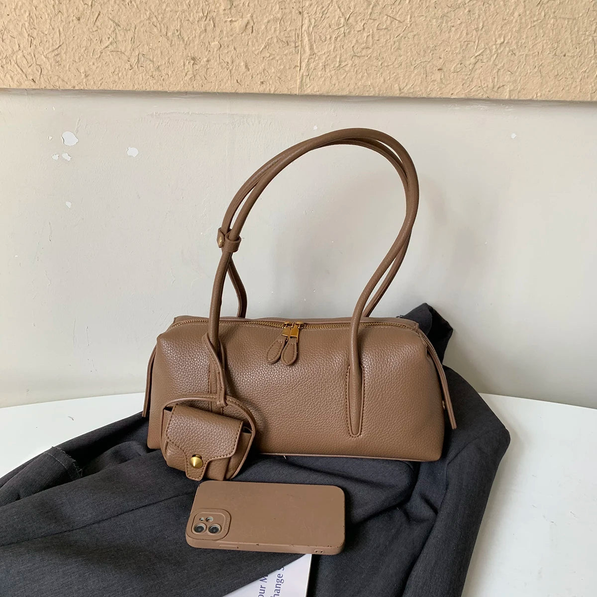 LEFTSIDE Vintage PU Leather Underarm Bag 2026 New Trend Shoulder Bags Women Casual Simple Solid Color Handbags and Purses