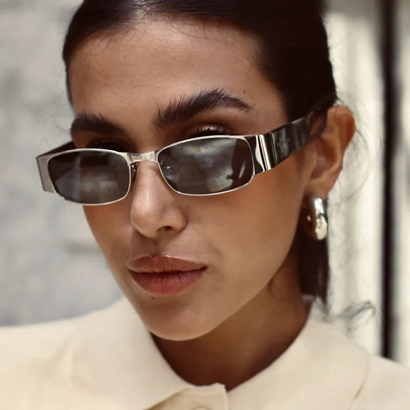 SHAUNA Vintage Rectangle Metal Women Luxury Sunglasses Shades UV400
