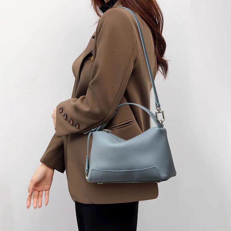 Genuine Cowhide Leather Women Hobo Bag, Mini Top Handle Satchel, Adjustable Crossbody Bag for Travel Daily Use