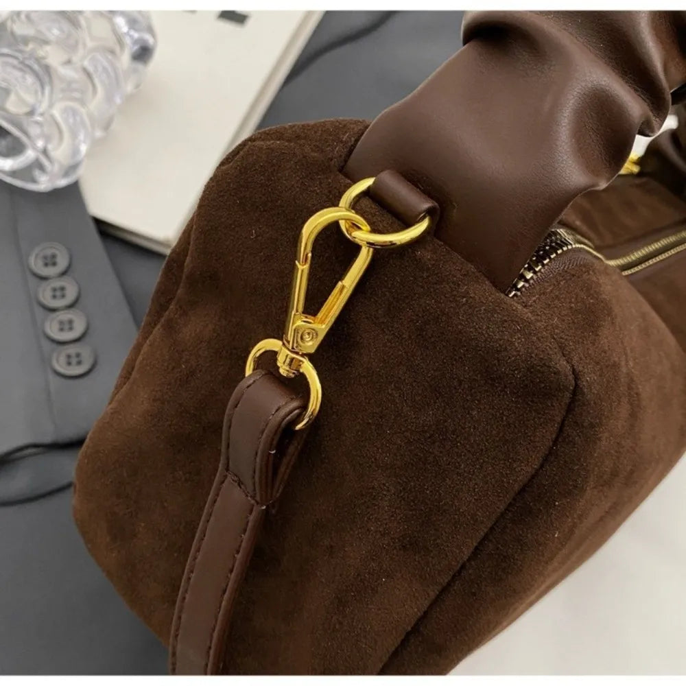 Simple Solid Color Shoulder Bag PU Leather Adjustable Straps Pillow Bag Matte Suede Crossbody Bag Autumn Winter