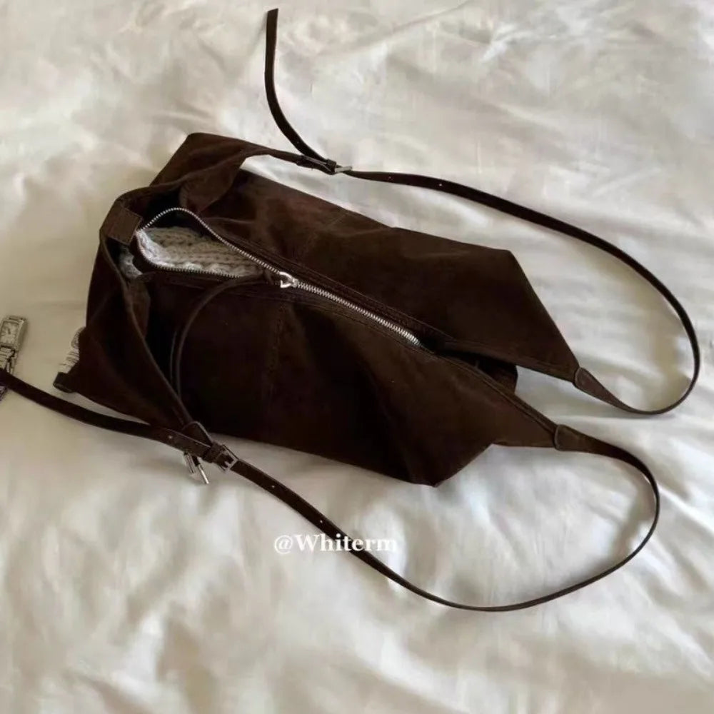 Deer Suede Surface Korean Crossbody Bag High Quality Double Shoulder Strap Casual Crossbody Bag Velvet Surface